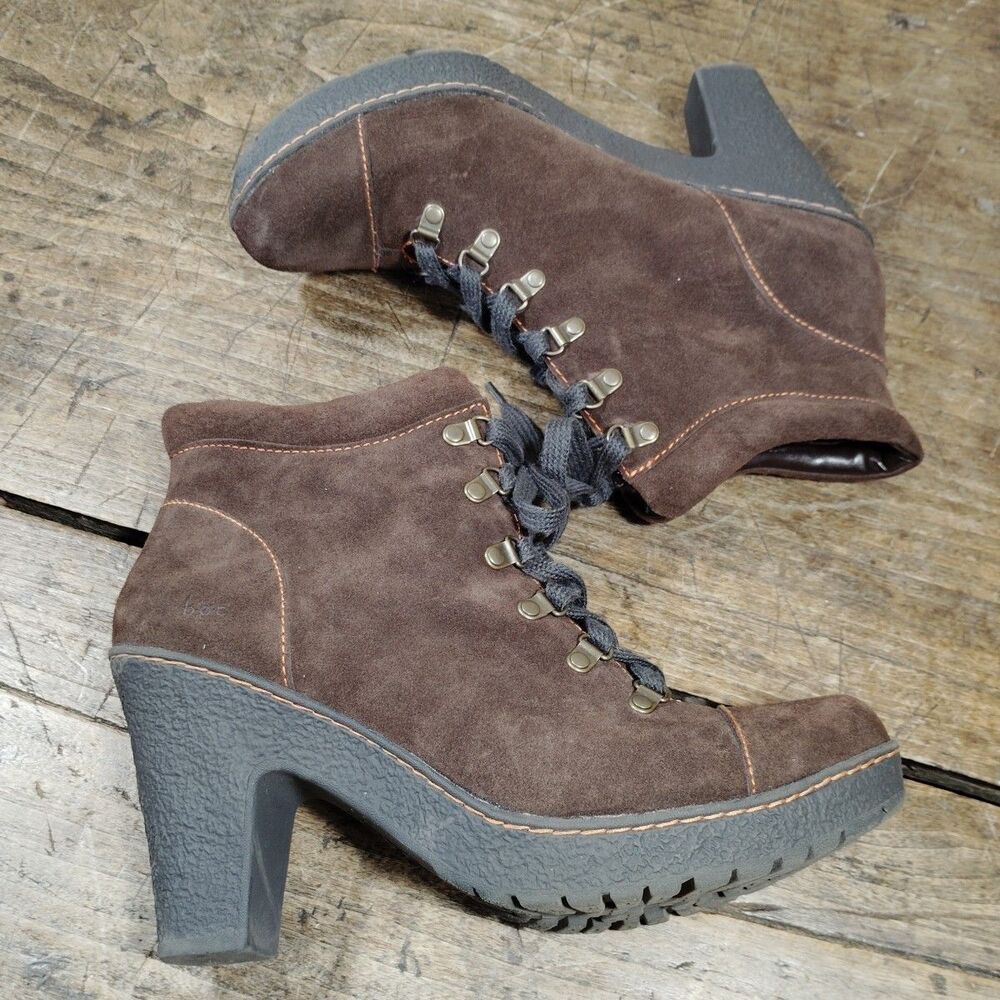 BORN BOC Women's Sz 11 Boots Brown Suede Block Heel Lace Up Platform Shoes READ - Picture 15 of 16